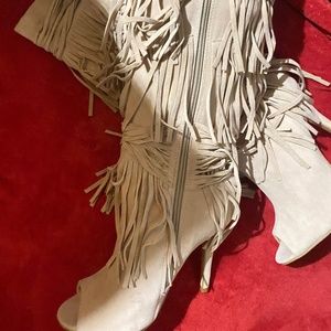 Adriana New York Beige Fringe Heeled Boots